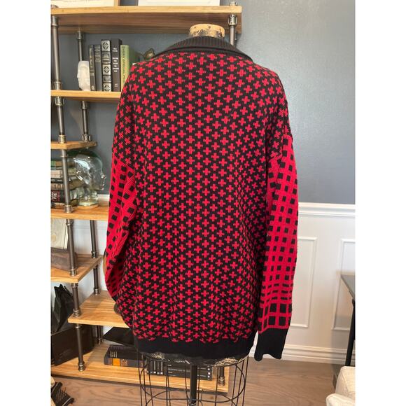 1990s Black-Red Sweater, Mervyn's, Size L, Acrylic, Jumper, ~ 220713-MEL 6 - Picture 3 of 9